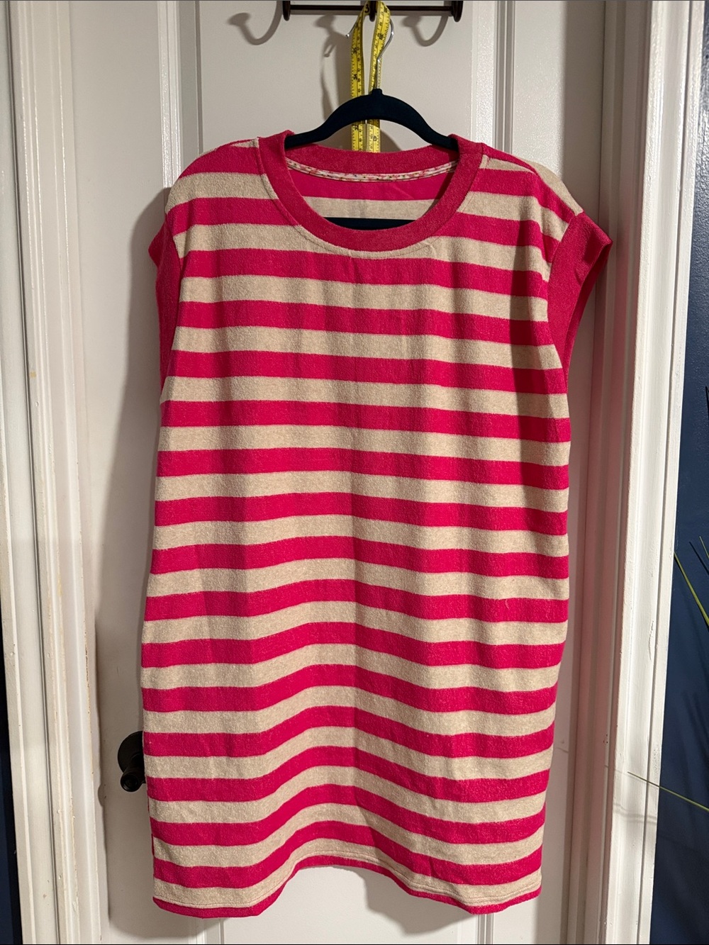 Striped Pink and Cream Short Sleeve Tunic Dress